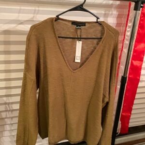 Sanctuary Ellison Textured V Neck Pullover Green 1X